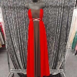 Strapless Red and Brown Chiffon Evening Gown